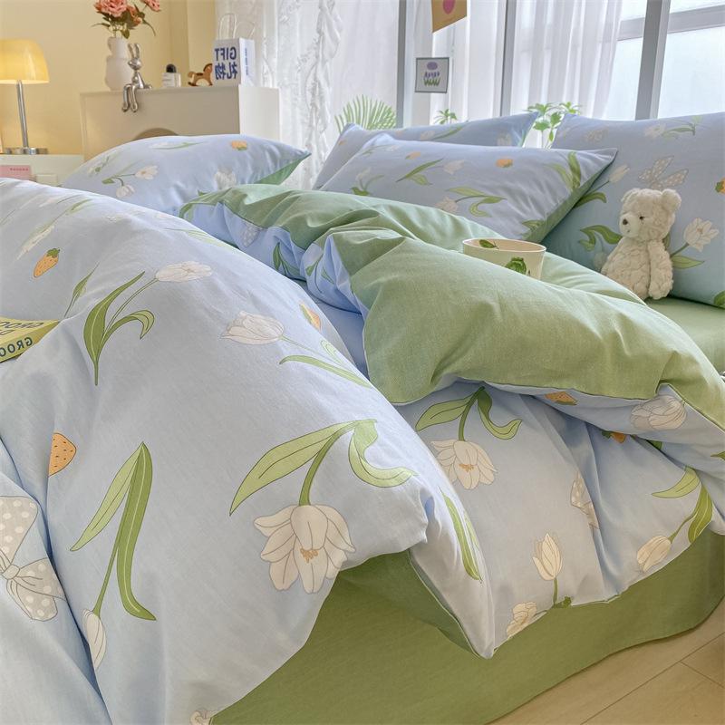 Комплект постельного белья из четырех предметов, пододеяльник из чистого хлопка с цветочным рисунком, простыня для спальни из трех предметов