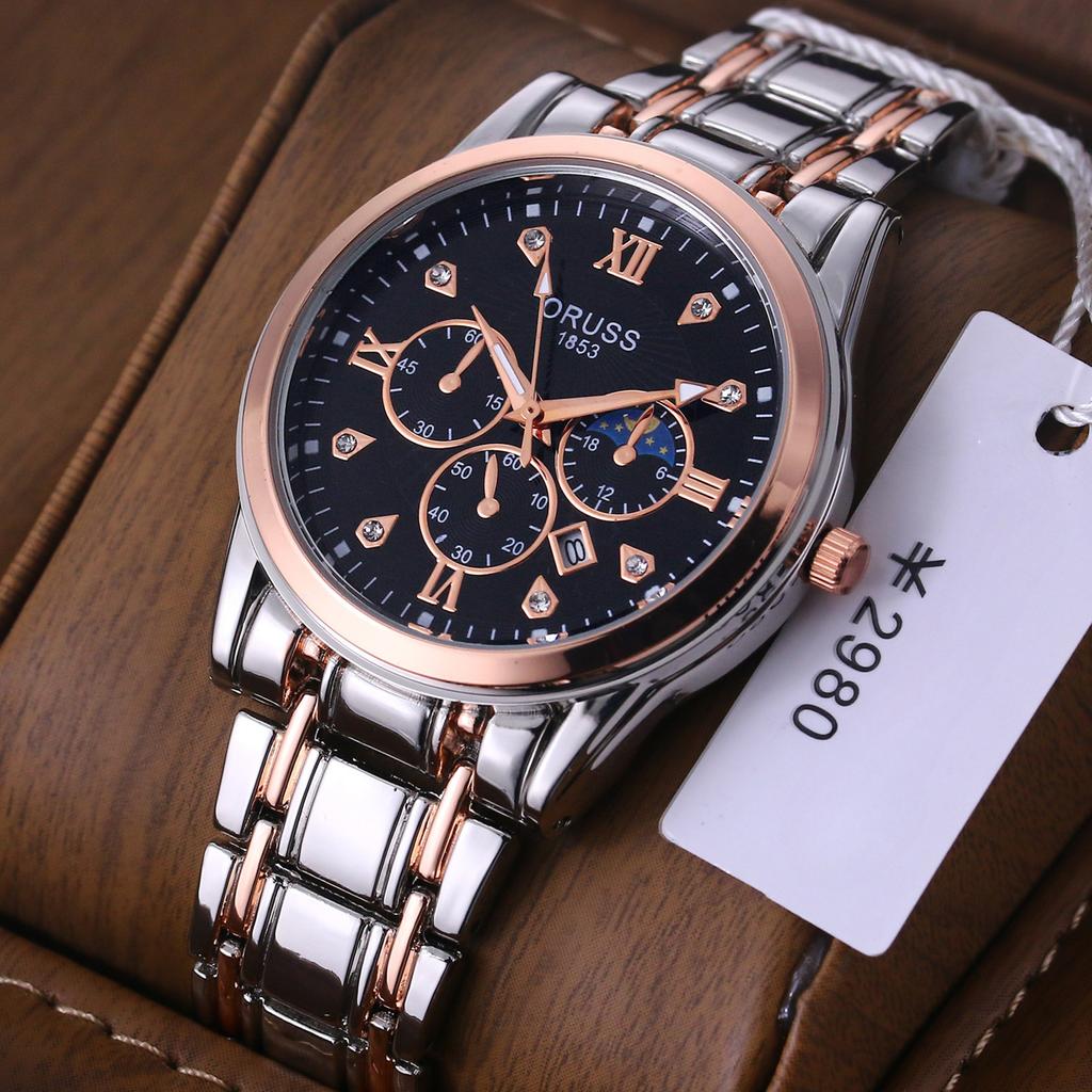 ORUSS Men's Steel Band Waterproof Quartz Watch High-grade Automatic Movement Watch Men's Fashion Luminous Waterproof