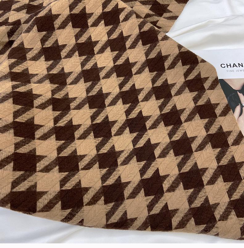 Women's Medium-Length Houndstooth Scarf - Warm, Sweet Style, Imitation Cashmere, Tassel Snood, Thick Shawl