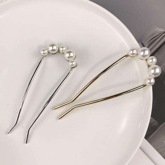 Вилка для французских волос, элегантная противоскользящая Длинная толстая прическа в виде пучка с искусственным жемчугом, металлическая U-образная заколка для волос, аксессуары для волос для женщин и девочек