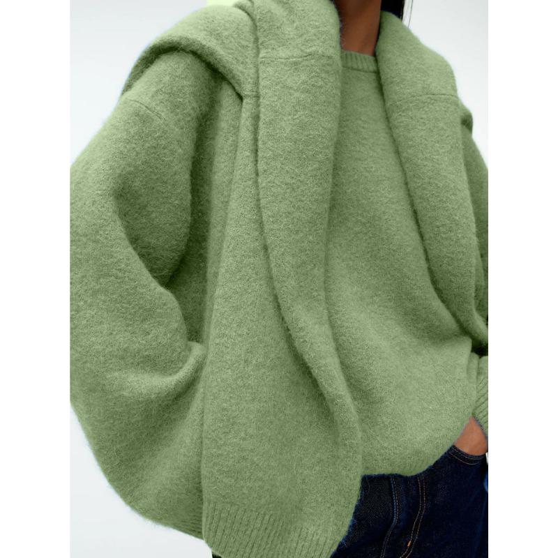 Осенне-зимний женский однотонный свободный утолщенный вязаный свитер с круглым вырезом