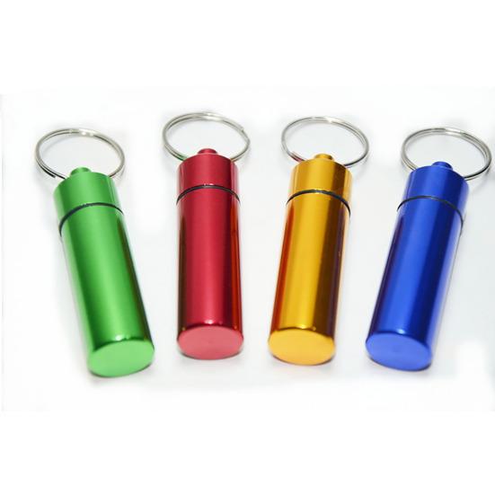 Portable Sealed Jar Keychain Screw Lid Aluminum Alloy Waterproof Flat Bottom Hanging Mini Tablet Pill Storage Bottle Container Holder Key Ring