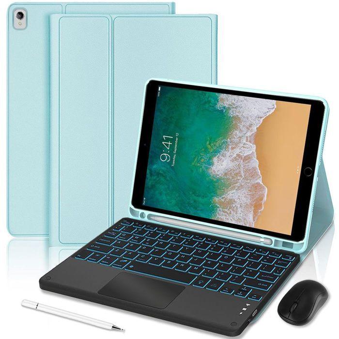 Coque Clavier pour iPad Air 3 10,5" / iPad Pro 10,5" - Cuir PU Bleu avec Clavier Bluetooth Rétroéclairé + Souris + Stylet