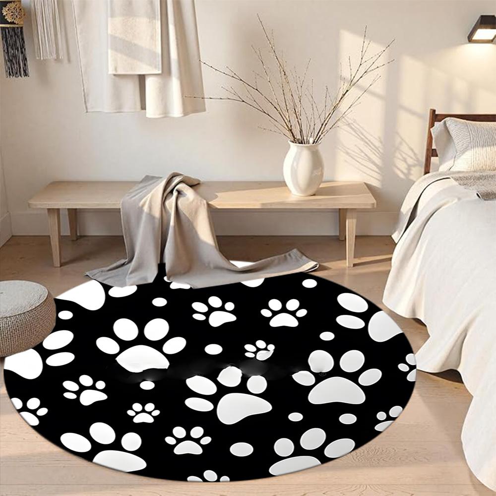 Pet Paw Prints Round Area Rug Perfect for Foyer Balcony Living Rooms Entryway Anti-slip Round Rug Office home decor Gift for Festivals