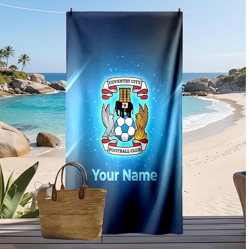 Coventry City FC Personalized Printed Beach Towel Soccer Logo Support Custom Name Text Absorbent Towel For Sport Travel Special Gift