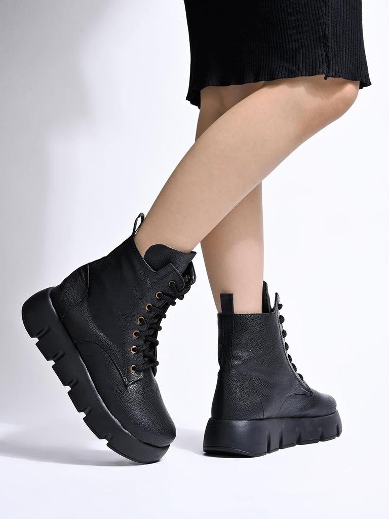Shoetopia Женские короткие ботильоны на массивном каблуке с нескользящей подошвой, удобные модные ботильоны на щиколотку | Мягкая амортизирующая подошва | Для повседневной носки, вечеринок и зимы
