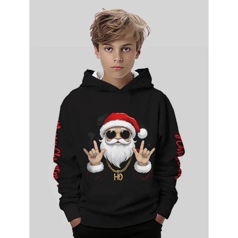 Christmas Children's Hoodie Santa Claus Print Boy Girl Sweatshirt Fashion Cartoon Kids Clothes Holiday Party Children's Clothing