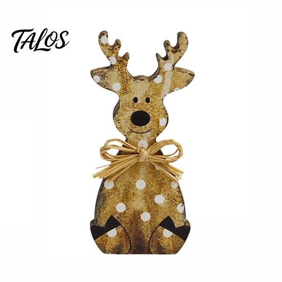 Decorative Elk Statues for Shelves Wooden Figurine, Rustic Ornament, Vintage Animal Desktop Decoration, 2D Flat Plaid Figures Wall Hanging Ornament