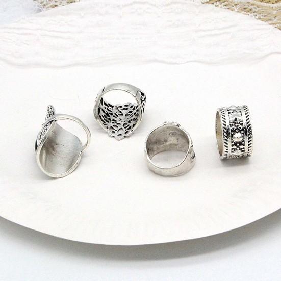 4Pcs/Set Unisex Rings Wide Ethnic Style Hollow Carved Pattern Knuckle Rings Jewelry Accessories