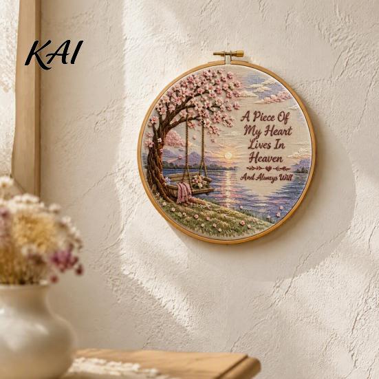 Commemorative Handmade Gift Memorial Embroidery Kit for Beginners, Pre-Stamped Pattern Starter Custom Hobby Needlepoint with Hoop, Threads,