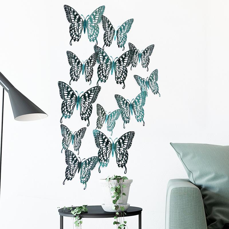 12 Pieces 3D Hollow Butterfly Wall Sticker Bedroom Living Room Home Decoration Paper Butterfly
