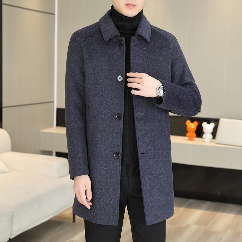 Осенне-зимнее новое мужское шерстяное пальто средней и длинной длины, модное повседневное хлопковое утолщенное шерстяное пальто с лацканами, мужское пальто