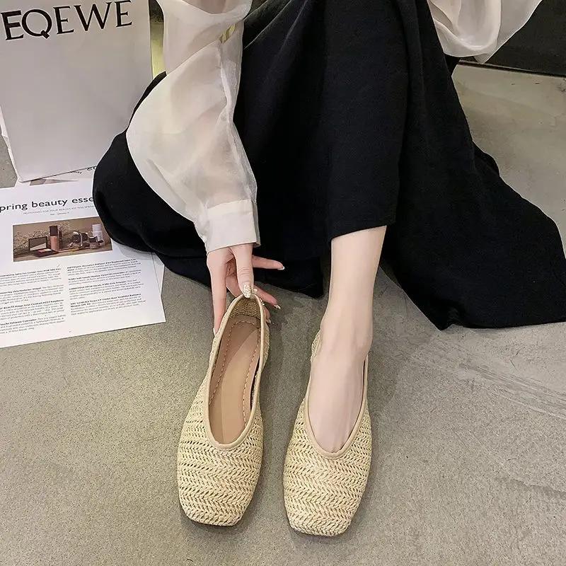 Fashion Flats Luxury Leather Casual Shoes For Woman 2024 Kawaii Women's Summer Footwear Flat Cute Elegant Dress Quick Delivery Trend E A