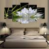Modern Home Wall Art Decoration Frame Modular Pictures 5 Pieces White Lotus Flower Water Cobblestone HD Printed Canvas Paintings