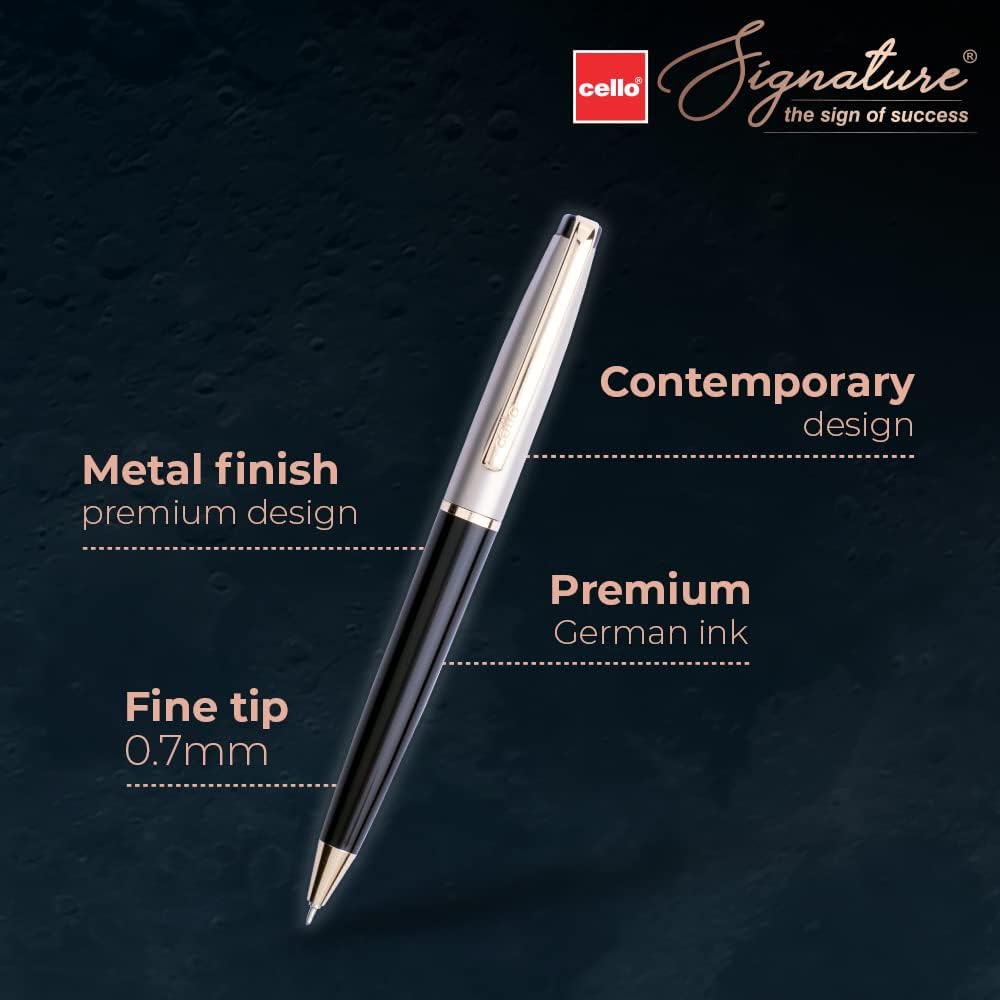 Cello Signature Moonlit Ball Pen Blue Ink 0.7mm Fine Tip 1 Pack Premium Metal Pen for Office and Gift Use