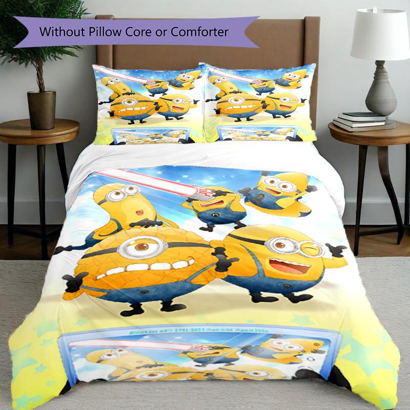 3pcs Duvet Cover Set (1*Duvet Cover + 2*Pillowcase, Without Core), Minions Print Bedding Set, Bedroom Decor, All‑Season, Birthday Gift