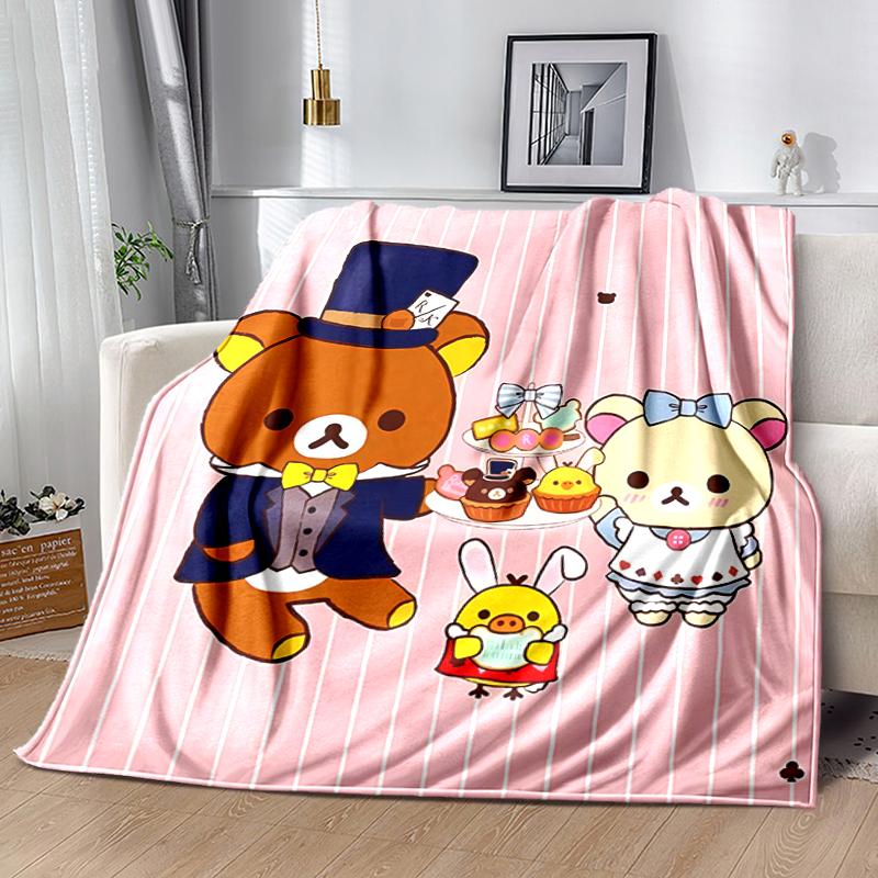 1pc Blanket Rilakkuma1 Print Design, Lightweight Blanket for Sofa, Bed- Soft &Warm, Gift for All Seasons like Christmas, Halloween