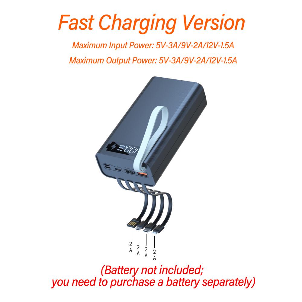 12 Cell 18650 1 Second Quick Disassembly Solder-Free DIY Power Bank Kit Mobile Power Supply Battery Case With Built in 4 Cables