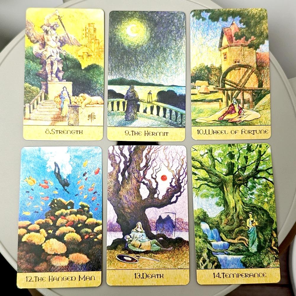 Таро «Сад Фэнтези» 10,3*6 см, 78 карт в системе Райдера-Уэйта, выполненных шариковыми ручками восьми цветов