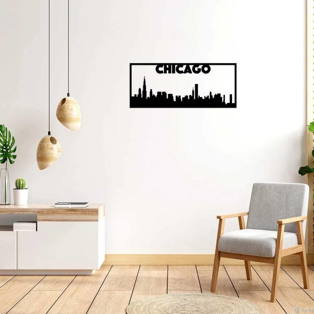 Чикаго Сити горизонт пейзаж красивый домашний декор акцент металлический художественный настенный знак украшение интерьера гостиной железное искусство