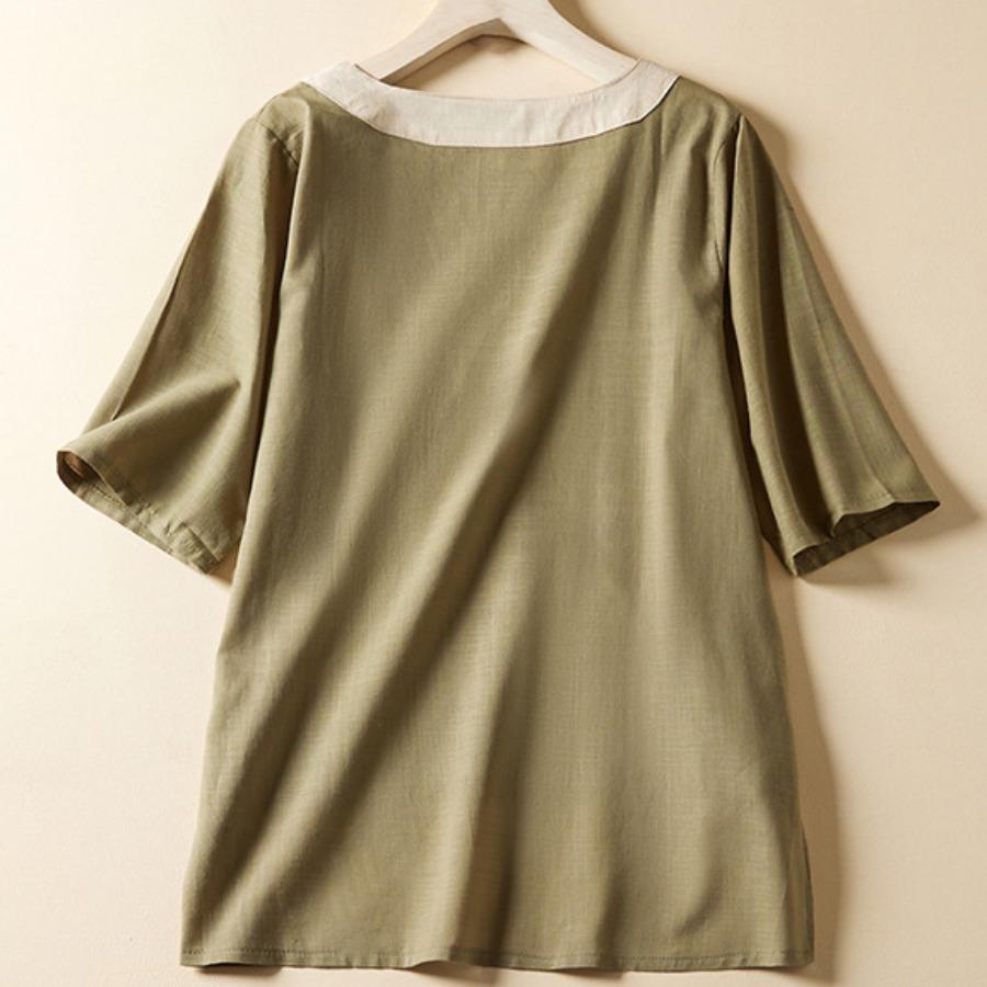 Повседневная хлопково-льняная рубашка, летний топ с вышивкой в ​​стиле ретро, ​​женская художественная блузка с круглым вырезом