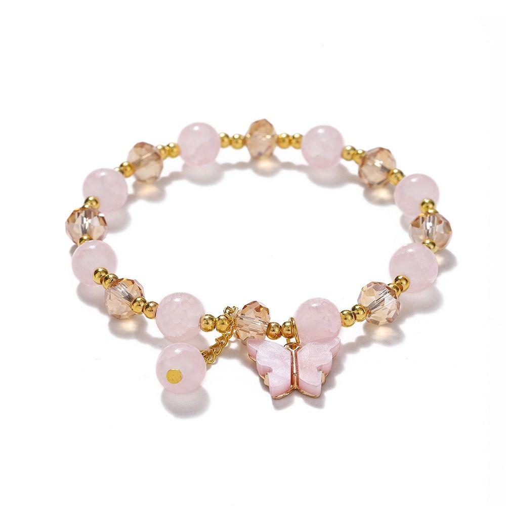 With Butterfly Pendant Glass Beads Bracelet Sweet Women Bangle Korean Style Bracelet  Girls