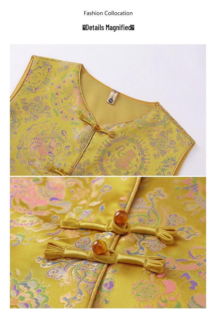 2026 Spring Chinese Jacquard Frog Button Vest – Fashionable Vest for Middle-aged Women