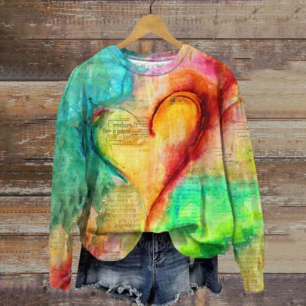 Женская толстовка с круглым вырезом, зимний топ с принтом в стиле Харадзюку, с принтом любящего сердца, свободный женский праздничный повседневный пуловер с длинным рукавом, толстовка с капюшоном