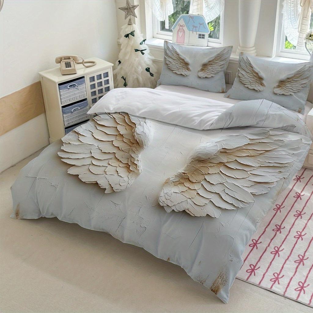 White Wings Bedding Set Duvet Cover Set Quilt Cover With Pillowcase For Bedroom Decor Birthday Gift Halloween Christmas Gift