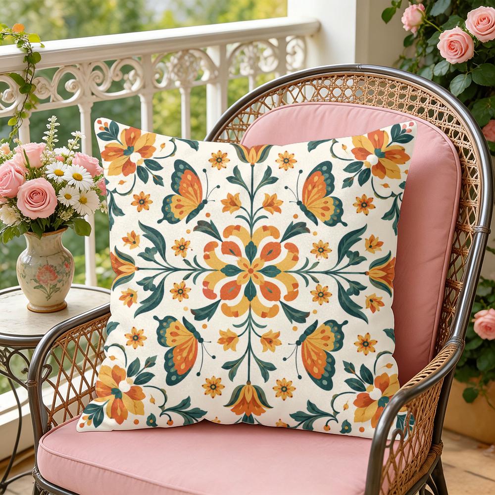 Boho Floral Pattern Cushion Cover Soft Plush Throw Pillow Cover DoubleSided Decorative Cushion Case Sofa Bedroom Home Decor