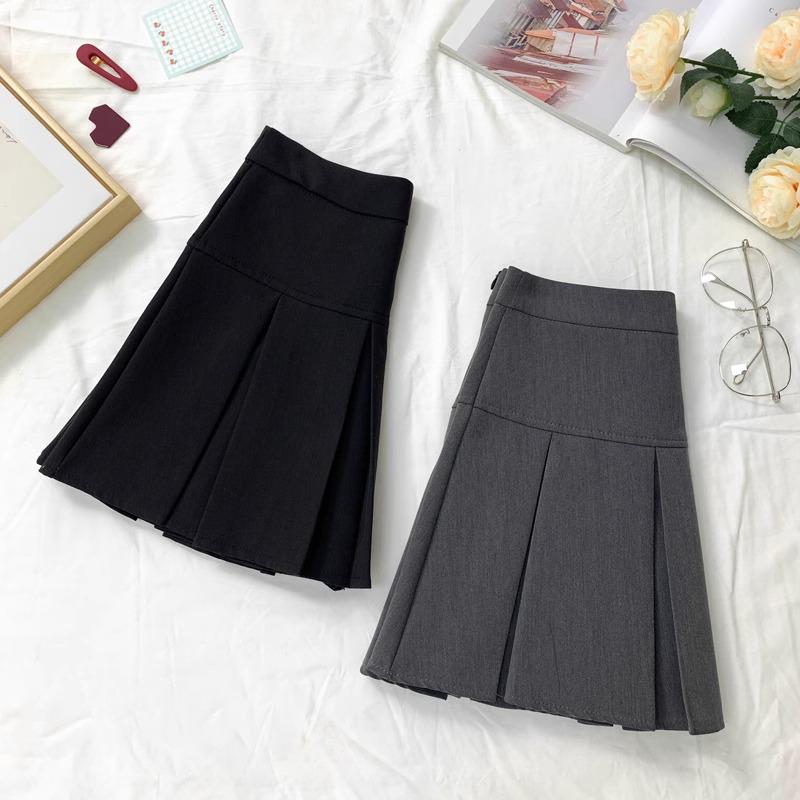 Women's Gray Pleated High-Waist A-Line Skirt - 2024 Spring Trendy & Slim Design
