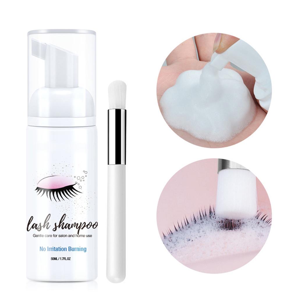 50ml Eyelash Clner Eyelashes Extension Shampoo Brush Foam Lash Clner for Extensions & Natural Lashes Wash Makeup Remover Salon Home Use
