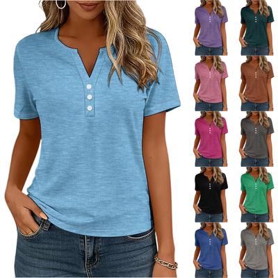 Женская футболка-henley с коротким рукавом, повседневная, свободного кроя, с разрезом на шее, на пуговицах, легкий топ, блузка