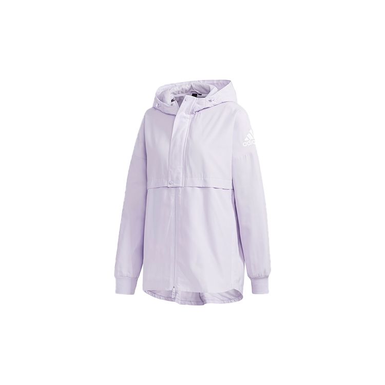 Adidas Alphabet Logo Printed Hooded Outerwear, Women Functional Sports Jacket Light Purple FM9258