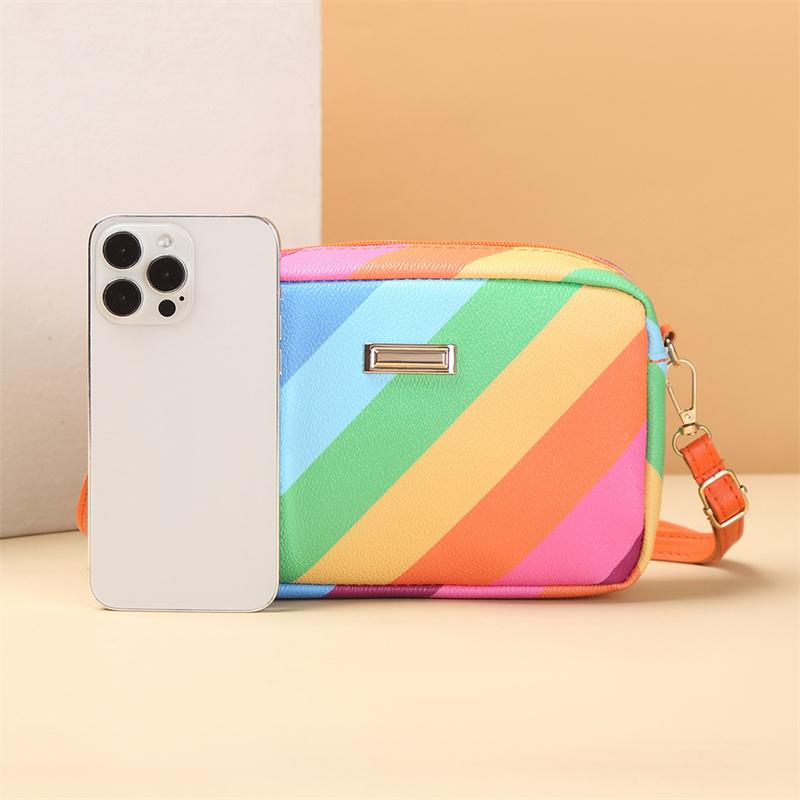 Девочки Новая Тренд Цветовая Сшивка Радужная Сумка Через Плечо Женские Сумки Через Плечо Женская Маленькая Квадратная Сумка CLE