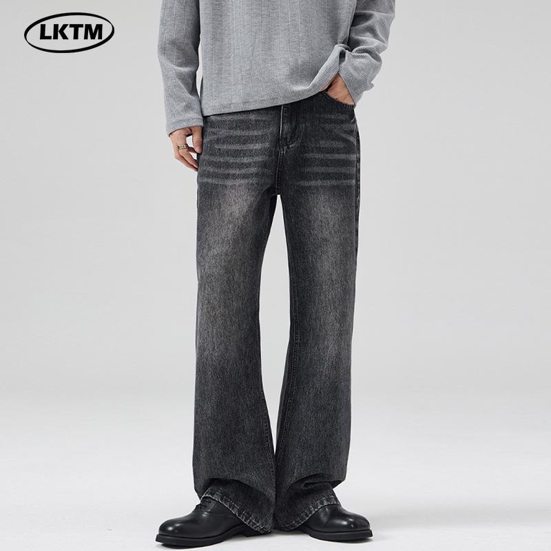 LKTM Унисекс Винтажные Выбеленные Черные Серые Зауженные Джинсы Микроклеш