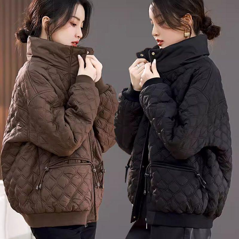 High-End European Style Plus Size Short Down Cotton Coat for Women, Autumn Winter Casual Warm Cotton-Padded Jacket