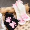 Coral Velvet Cat Paw Plush Socks Paw Pads Bowknot Warm Socks Y2k 3D Cat Paw Socks  Gift