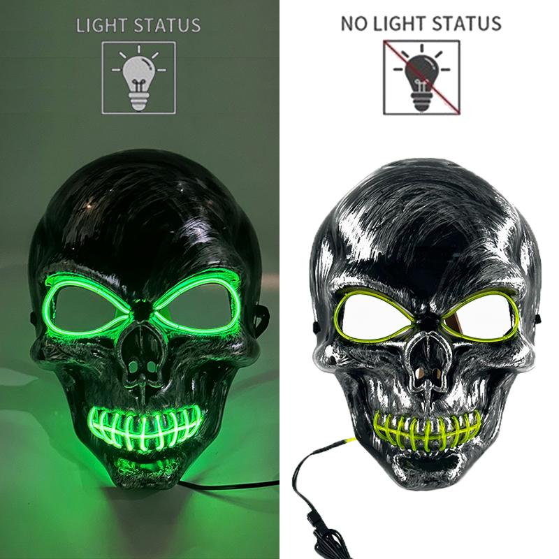 Карнавальная светящаяся LED маска, светящаяся маска черепа, маска для вечеринки-маскарада в стиле хоррор, неоновая маска скелета, реквизит для фестиваля Хэллоуина