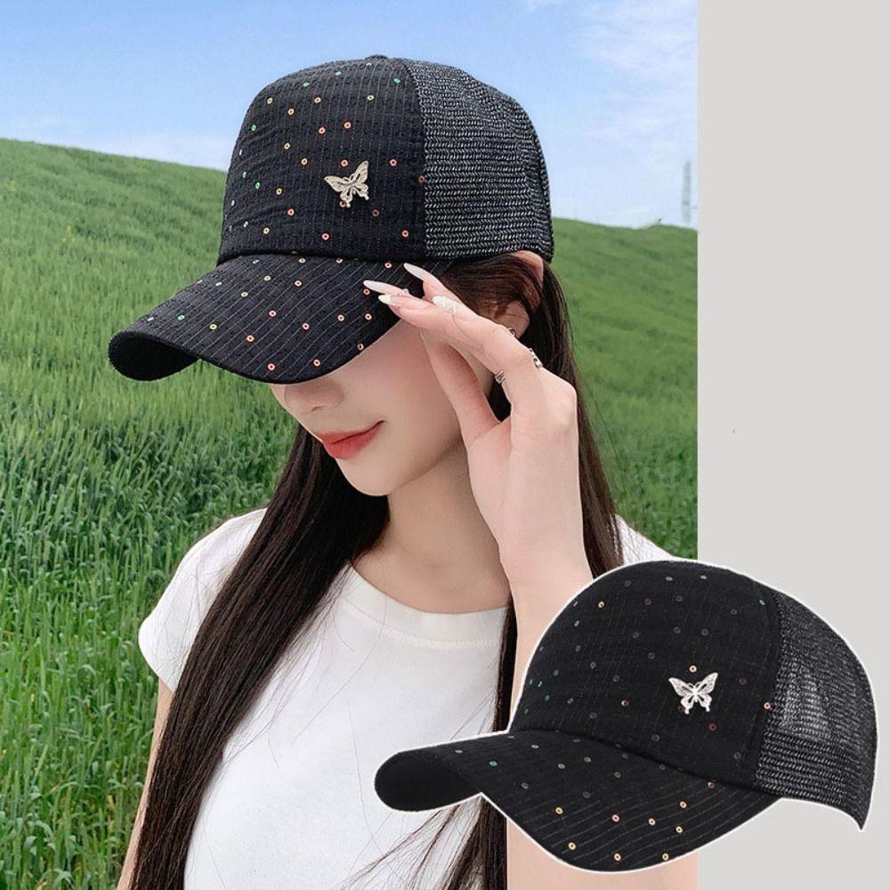 Butterfly Sport Peaked Hat Adjustable Summer Sun Hat Fashion Mesh Baseball Hat Riding