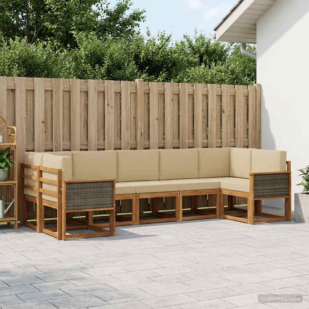 Outdoor Sofa Set 7 pcs Natural and Beige Solid Acacia Wood