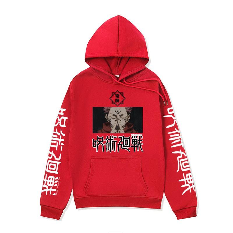 Mens Hooded Sweatshirt With Jujutsu Kaisen Anime Print Loose Fit Winter Warm Fleece Lined Cotton Blend Pullover