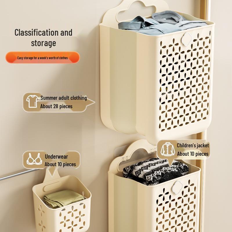 Wall-Mounted Foldable Laundry Hamper: Large Capacity Dirty Clothes Storage Basket for Bathroom and Household Use.