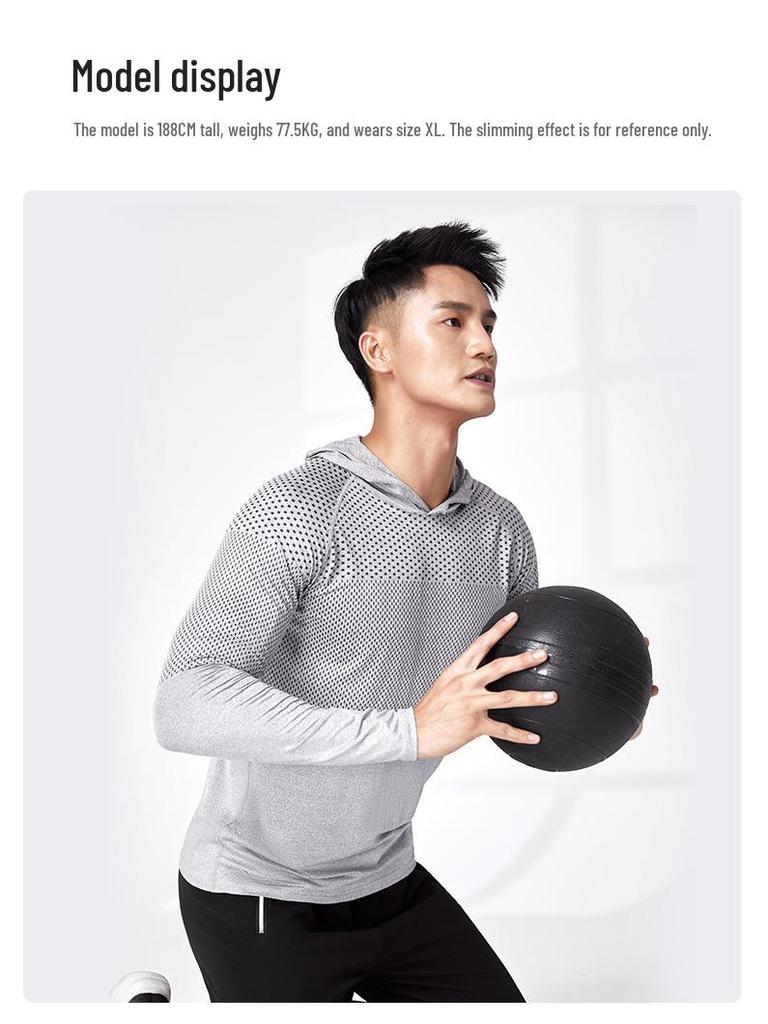 Мужской быстросохнущий тренировочный костюм с капюшоном: Весенне-осенняя футболка с длинным рукавом для легкой атлетики и бега