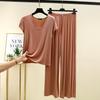 Большие размеры от M до 6XL Футболка с коротким рукавом и U-образным вырезом и широкие брюки Женская домашняя одежда, комплект из 2 предметов, летняя модальная пижама, однотонные повседневные пижамы