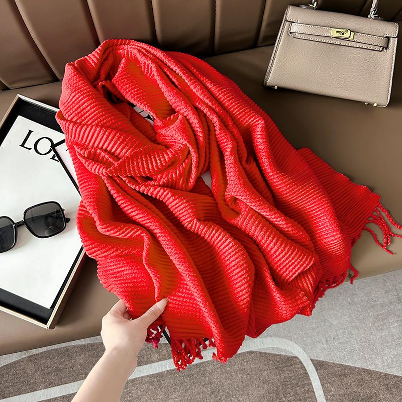 Scarf Women'S Winter Maillard Premium Korean Crumpled Solid Color Cashmere Casual Shawl Dual Use