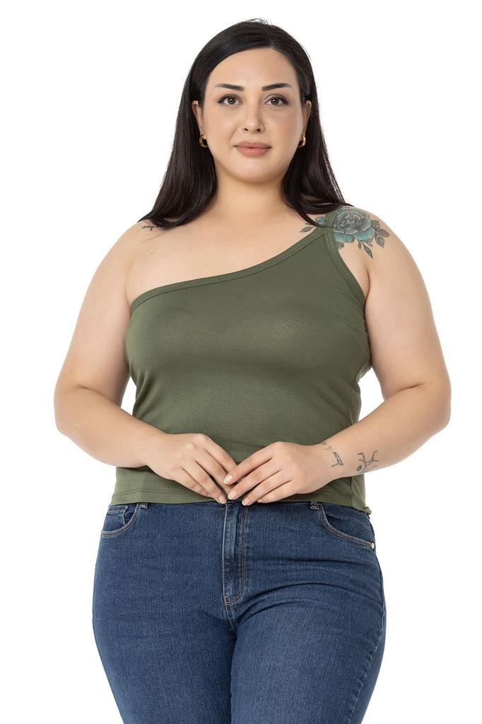 Женский стиль Боди большого размера Плюс размер на одно плечо Вискозное боди черного цвета с низким вырезом