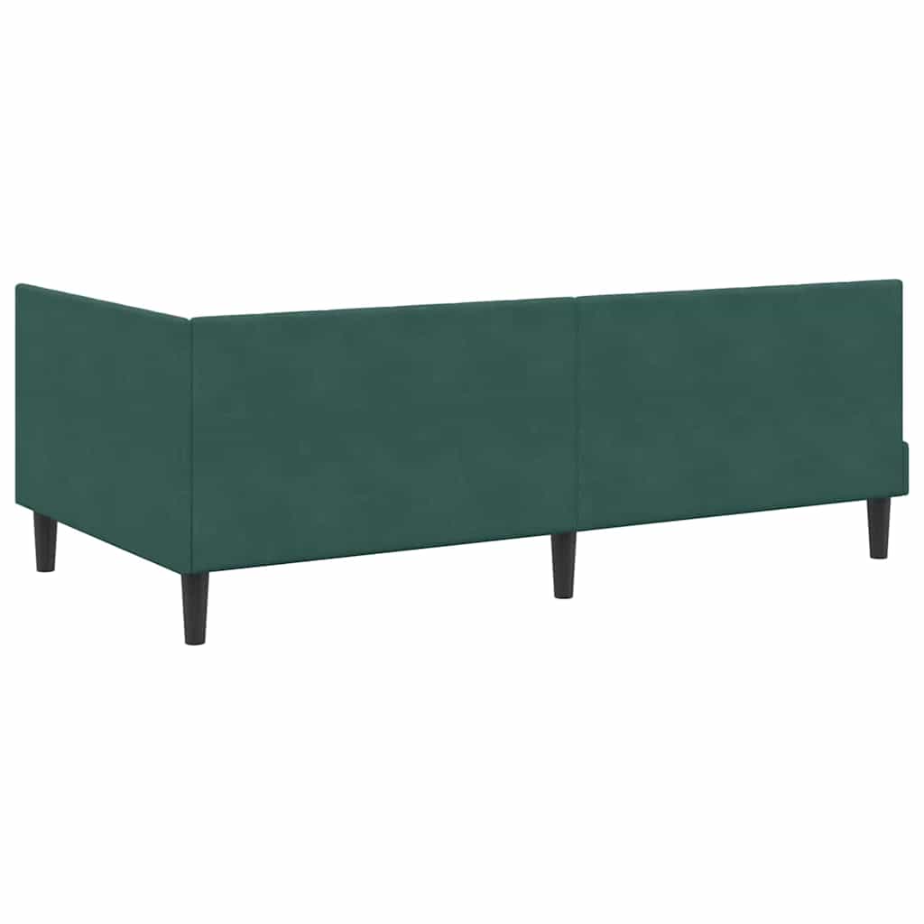 L shaped bed frame with headboard dark green 100 cm x 200 cm velvet
