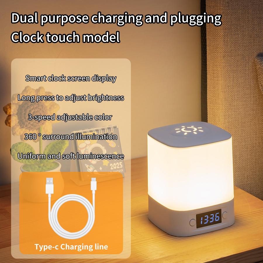 Rechargeable Led Table Lamp with Clock Time Display Night Light Remote Control for Bedroom Bedside Nursery Reading Book Light