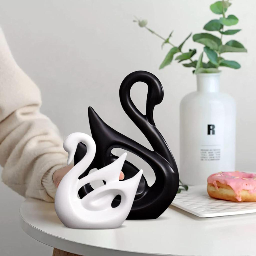 Домашний декор Пара лебедей на удачу | Керамические фигурки с матовой отделкой Pro (Набор из 2 шт., средний, белый и черный)